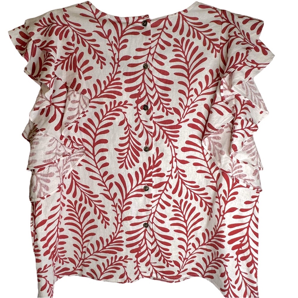 Who What Wear Women’s Red & Off White Linen Blend Sleeveless Ruffle Size XL NWT - Picture 4 of 10
